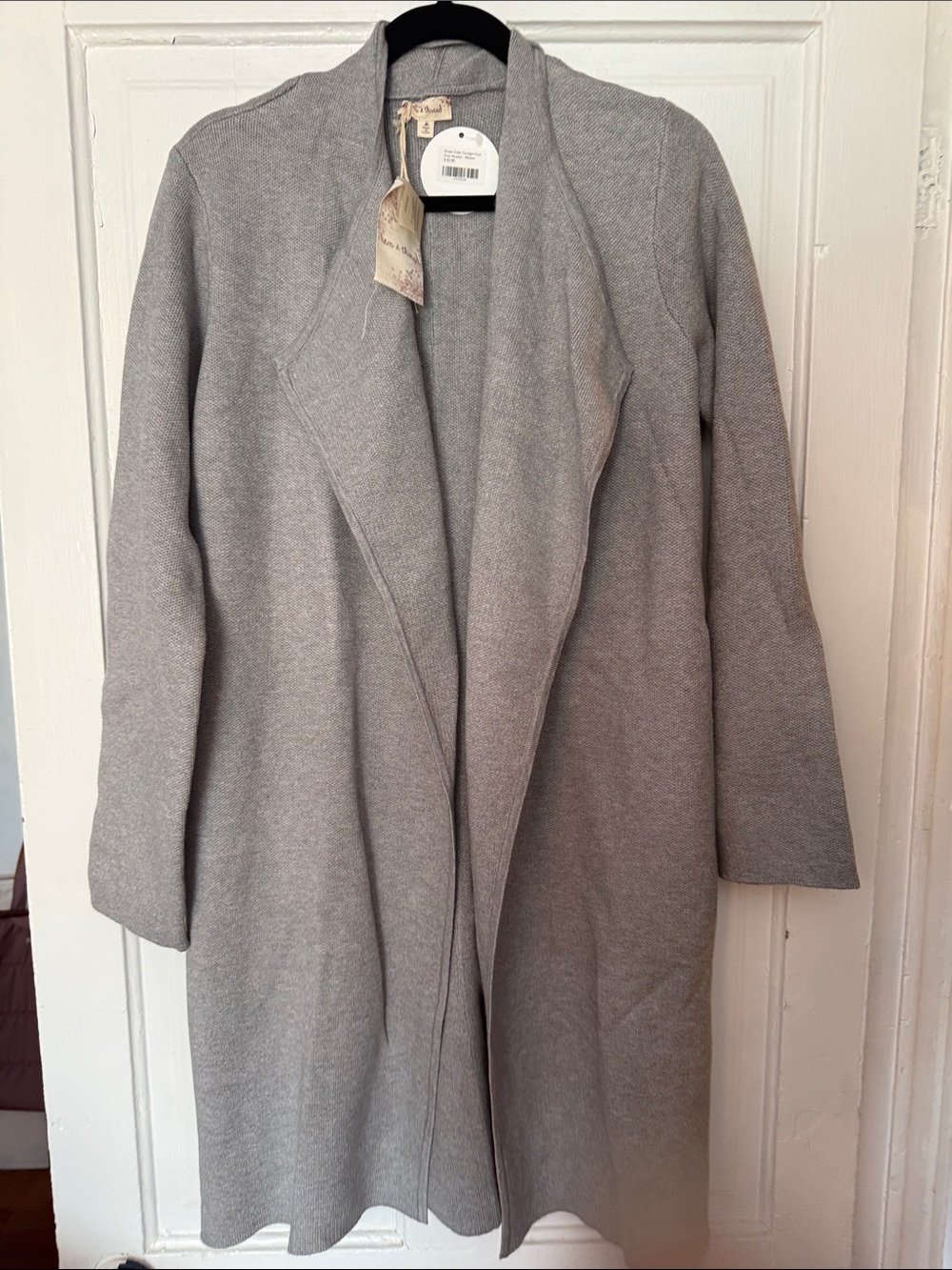 Light Gray Women's Open Front Knit Long Blazer Coat with pockets